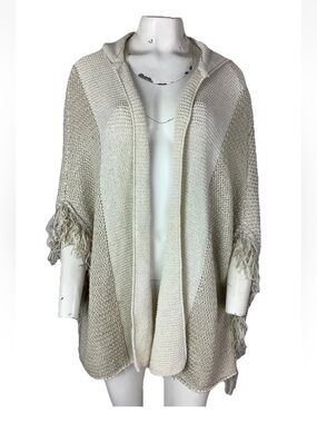 Roffee One Size Fringe Hem Open Boho Western Hippie Festival Cardigan Tan